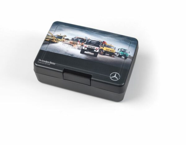 black lunchbox with unimog image
